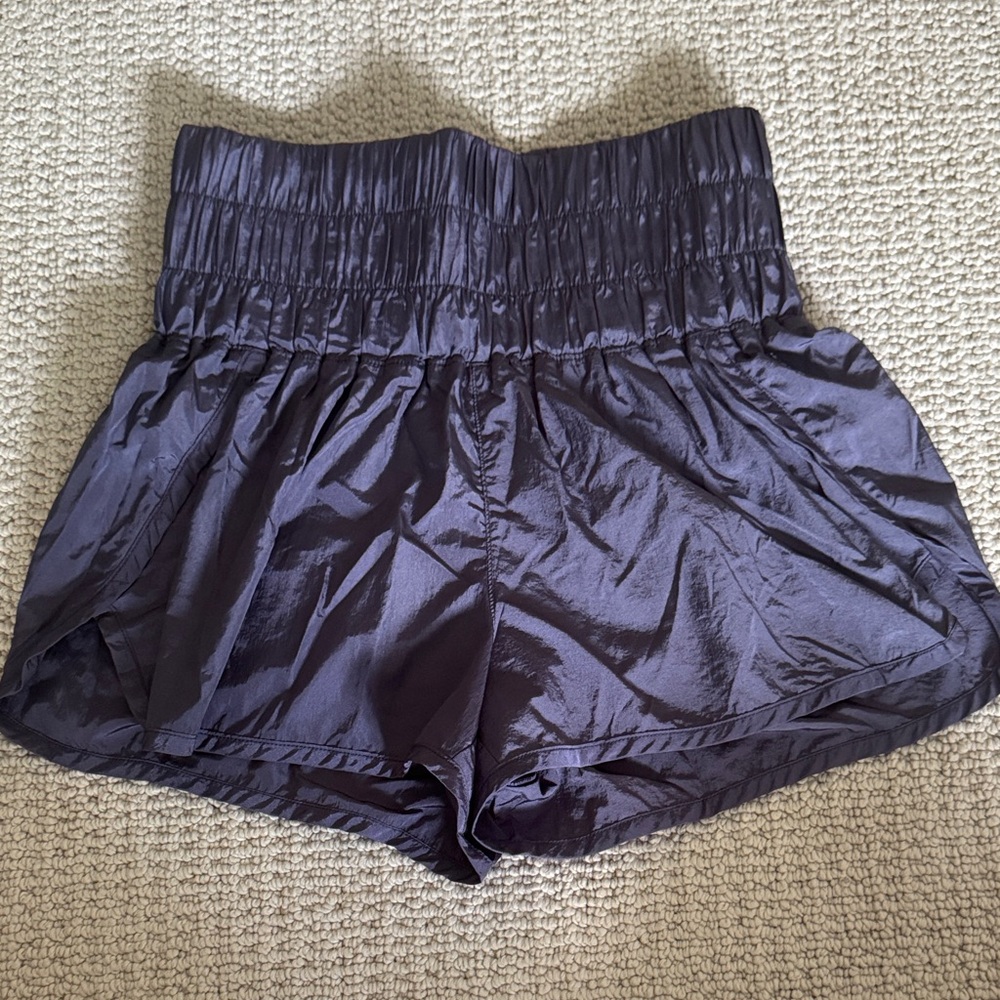Free People Shiny Indigo High-Waist Shorts